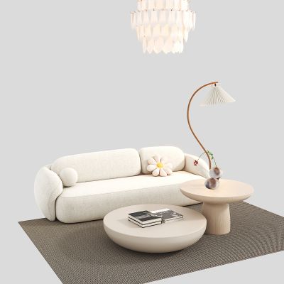 现代奶油风沙发茶几组合