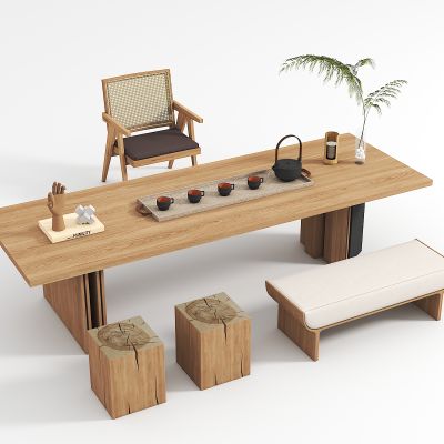 现代奶油侘寂风茶桌椅组合