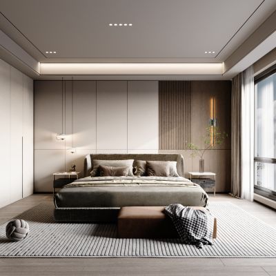 现代轻奢大气主卧，摆件