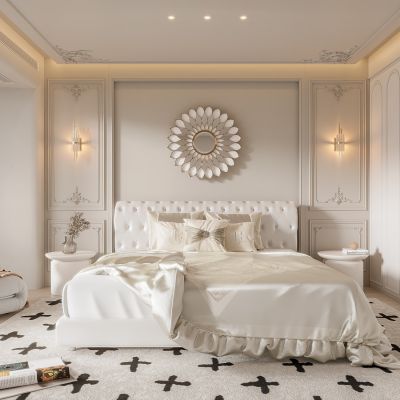 法式卧室 双人床 饰品 休闲椅 壁灯 造形吊顶 衣柜 饰品