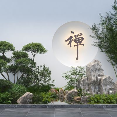 新中式室内景观造景_假山石头