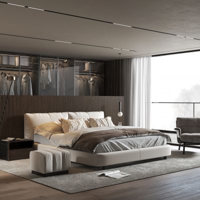 现代简约卧室 双人床 床头柜