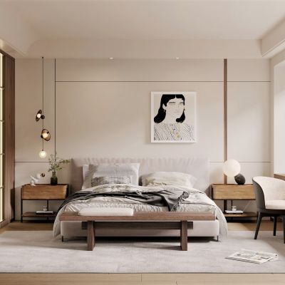 中古，侘寂，卧室，书桌椅