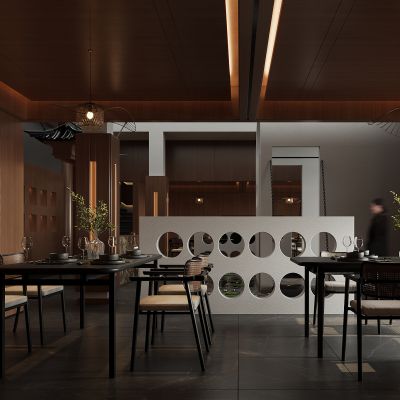 新中式中餐馆前台过道