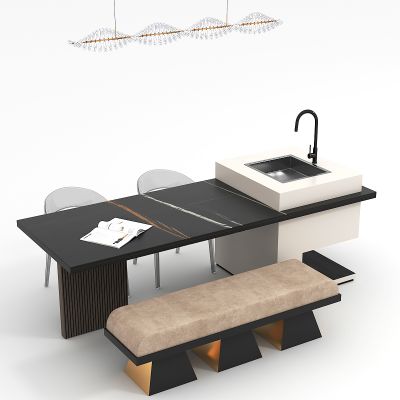 现代奶油岛台桌椅组合