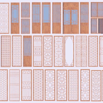 中式门窗 格栅窗 格栅门3D模型