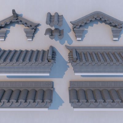 中式古建屋檐檐线 飞檐 瓦片3D模型