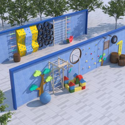 现代儿童器材组合 攀岩墙