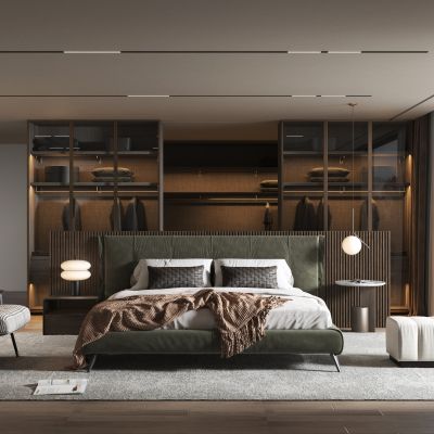 现代简约卧室 双人床 床头柜