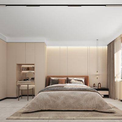 现代风格卧室，现代极简卧室，卧室软装，卧室家具