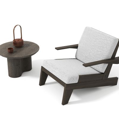 现代奶油风休闲椅及边几