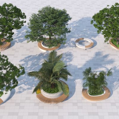现代景观座椅 圆形坐凳 坐凳树池3D模型