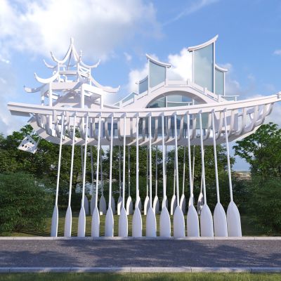 中式船形雕塑小品