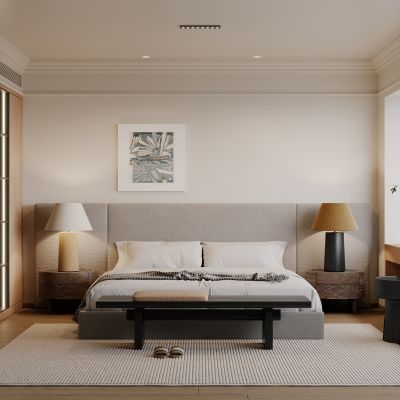 侘寂，中古，卧室，床品，书桌椅，衣柜