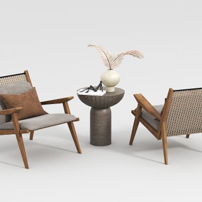 奶油风竹编休闲椅