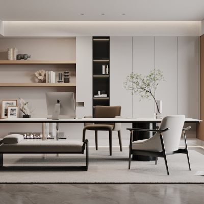 现代，书房，书柜，书桌椅