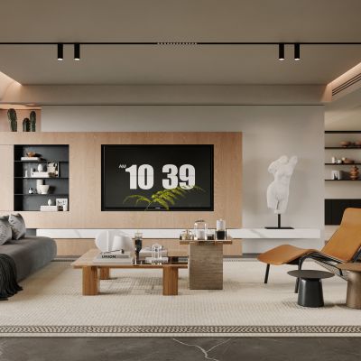 侘寂，中古，客厅，电视机墙，沙发组合