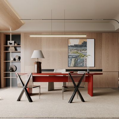 侘寂，中古，书房，书桌椅，书柜