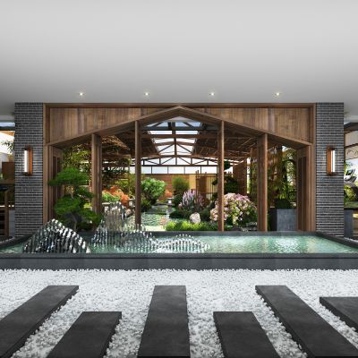 屋顶花园，阳光房，室内景观，茶室，绿植，家具，水景