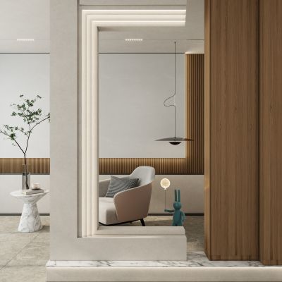 奶油色轻奢风斯卡帕叠级玄关