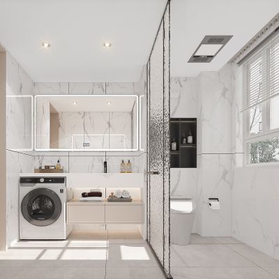 现代风格卫生间，现代极简卫生间，干湿分离卫生间，卫浴用品