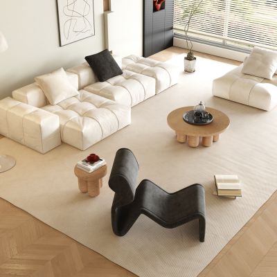 现代奶油风茶几沙发组合
