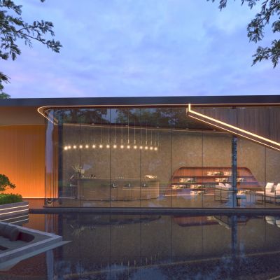 现代异形艺术书吧廊架景观 水景