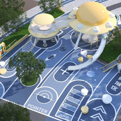 现代儿童景墙_太空科幻_飞船_滑梯