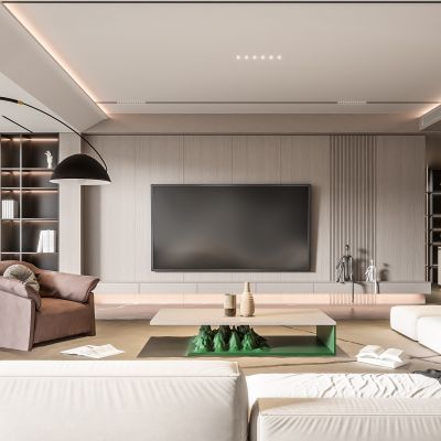 现代客厅 奶油风客厅 沙发组合 茶几组合 饰品摆件