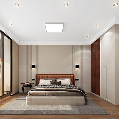 现代风格卧室，现代极简卧室，卧室软装，卧室家具