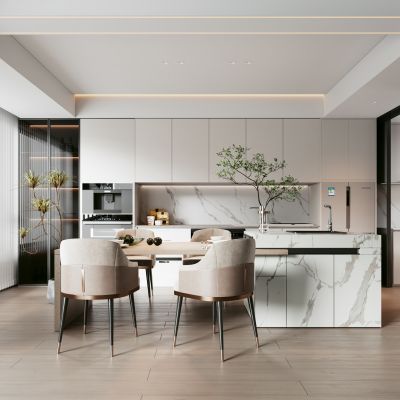 现代餐厅 餐桌椅组合 岛台 酒柜 橱柜