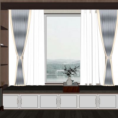 新中式飘窗 窗纱 窗帘  饰品摆件