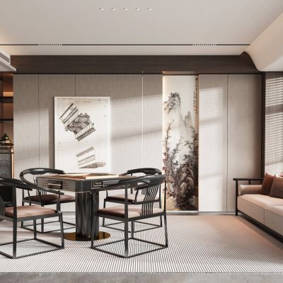 新中式棋牌室 麻将桌 装饰柜 摆件 沙发