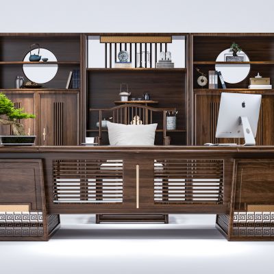 新中式办公桌椅组合