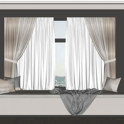 现代飘窗  窗帘  纱帘  抱枕