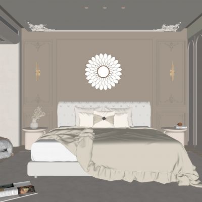 法式卧室 双人床 饰品 休闲椅 壁灯 造形吊顶 衣柜 饰品