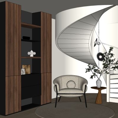 楼梯间，装饰柜，中古，侘寂