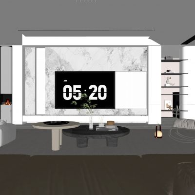 現(xiàn)代客廳 奶油風客廳 沙發(fā)組合 茶幾組合 飾品擺件 鋼琴 壁爐SU模型