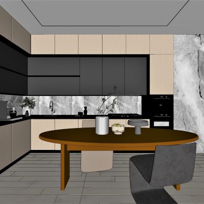 现代，开放式，厨房，餐厅