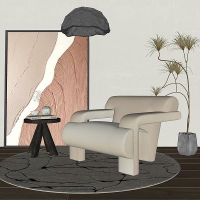 现代休闲椅  边几  吊灯  装饰画 绿植