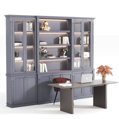法式书桌椅，书柜组合