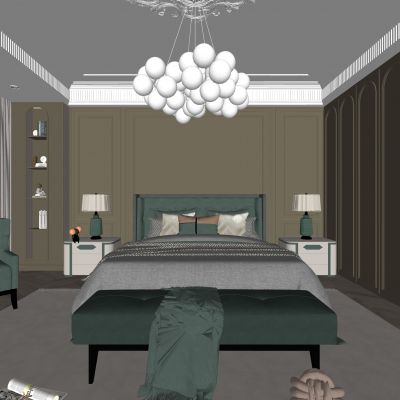 法式卧室 双人床 饰品 休闲椅 造形吊顶 衣柜 饰品 石膏线