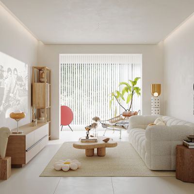 现代原木奶油风客厅