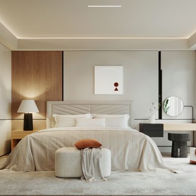 侘寂，现代，卧室，床品组合