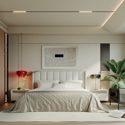 侘寂，中古，卧室，床品，床背景，原木