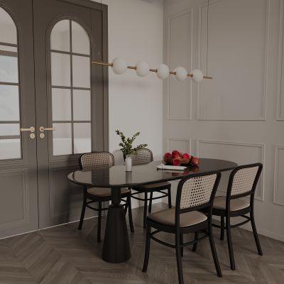 法式餐厅 餐桌椅 吊灯 推拉门