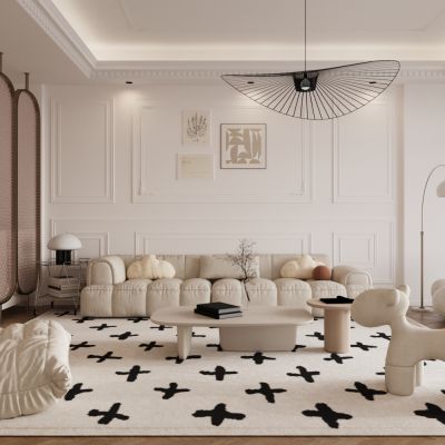 法式客厅 沙发茶几 屏风 