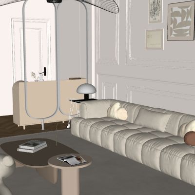 法式客厅 沙发茶几 屏风 