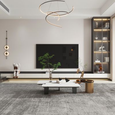 现代，奶油风，侘寂，原木，客厅餐厅，沙发，餐桌，电视柜，酒柜，吊灯，装饰画