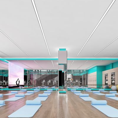 瑜伽室，现代瑜伽室，团课室，莱美操厅，瑜伽室设施，瑜伽器材